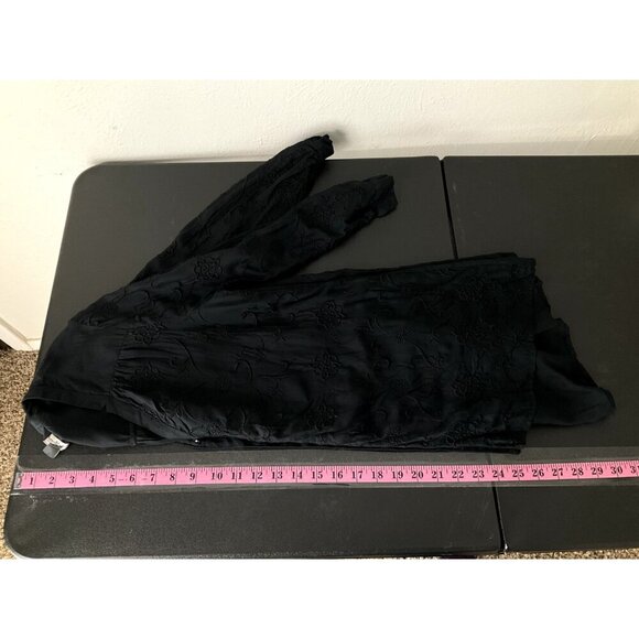 Lucky Brand Top Women S Black V-Neck Embroidered Button Up Whimsigoth Dark Fairy - Picture 10 of 11